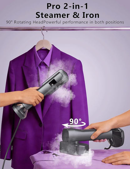 Steamer for Clothes,Portable Handheld Garment Steamer, 200ml Capacity,1000W 15s Fast Heat-UP, Leak-Proof Fabric Wrinkle Remover Ceramic Panel, 2-in-1 Dry & Wet Iron for Home and Travel- Gray&Purple