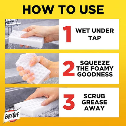 Easy‑Off Heavy Duty 2‑in‑1 Ultra Thick Eraser & Degreasing Formula, 3 Multi‑Use Cleaning Pads — Cuts Through Tough Grease & Grime in Seconds