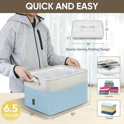 BALEINE 1 Pack Fabric Closet Storage Bins for Shelves, Linen Closet Organizers and Storage, Decorative Baskets for Organizing, Shelf, Clothes, Home, Office (Skyblue, 15''x11''x9.5'')