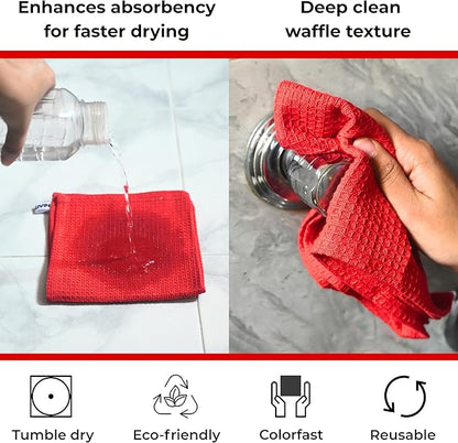 Red Cotton Cleaning Rags for Housekeeping - Trapos Paños De Limpieza Reutilizables - Kitchen Bar Shop Towel Dish Mop Wash Cloth for House Dust - Reusable Washable Absorbent - 13"x13" 12 Pack