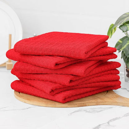 Homaxy Microfiber Waffle Weave Kitchen Towels, 16 x 28 Inch Ultra Absorbent and Solid Color Dish Towels, 8 Pack, Red