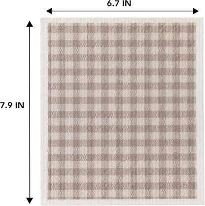 Martha Stewart Swedish Kitchen Absorbent Sponge Dish Cloths, Grey Gingham, 8 Count