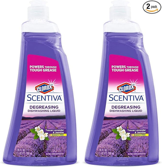 Clorox Scentiva Dish Soap | Great Smelling Dishwashing Liquid Cuts Through Grease FAST | Quick Rinsing Formula Washes Away Germs | A Powerful Clean You Can Trust, Tuscan Lavender & Jasmine, 26 oz