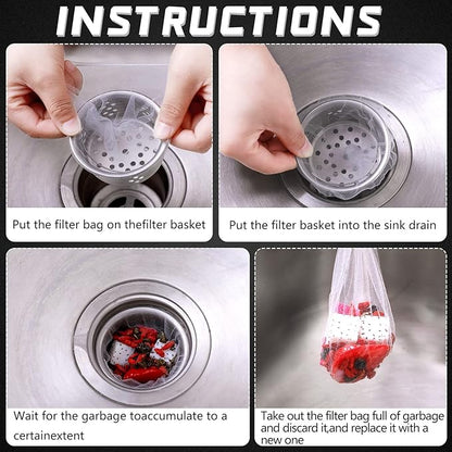 Suclain 500 Pcs Disposable Mesh Sink Strainer Bags, Elastic Kitchen Sink Strainer Filter Mesh Trash Bag Anti Clogging, Fits Most Sizes of Sink Strainer(4.7 x 6 Inch)