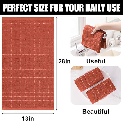 Homaxy 100% Cotton Terry Kitchen Towels(Rust, 13 x 28 inches), Checkered Designed, Soft and Super Absorbent Dish Towels, 6 Pack