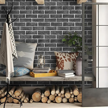 HeloHo 17.7" X 394" Grey Brick Wallpaper Peel and Stick Self-Adhesive Removable 3D Textured Wall Paper for Kitchen Backsplash Living Room Bedroom Decor