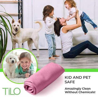 TILO Microfiber Cleaning Cloth – 19x13 Inch Ultra-Absorbent, Streak-Free, Lint-Free, Reusable Polishing Cloth for Dust, Grease, Dirt, and Delicate Surfaces – Non-Abrasive – Pink