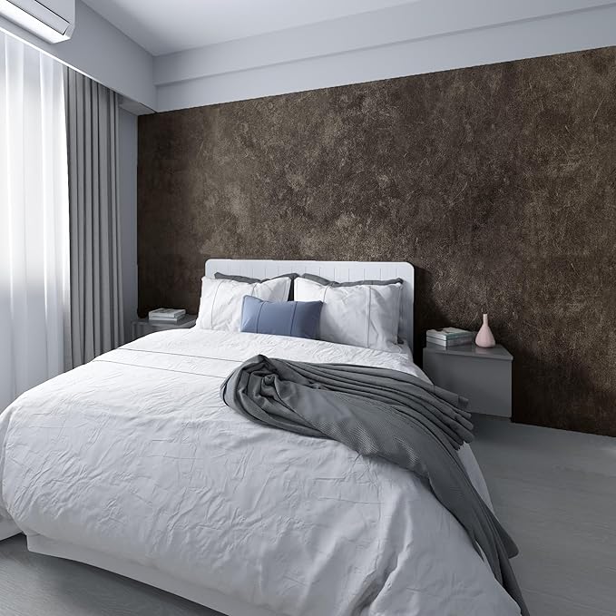 3yecao 31"×157" Big Roll Wide Thick Dark Brown Tan Grey Concrete Wallpaper Peel Stick Vinyl Adhesive Waterproof Glossy Taupe Charcoal Gray Concrete Cement Contact Paper for Living Room Bedroom Walls