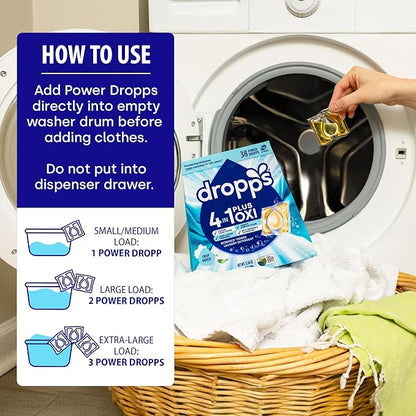 Dropps 4-in-1 Plus Oxi Laundry Detergent Pods, Crisp Breeze (38 Count) - Laundry Pods | Advanced Odor Defense | Fights Stains | Whitens & Brightens | Clean Ingredients | Plastic Free Packaging
