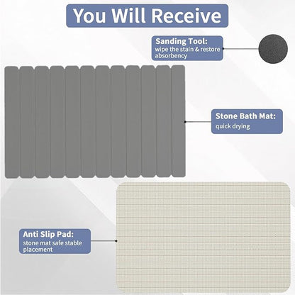 Large Stone Bath Mat 31.5 x 19.7in, Quick Dry Diatomaceous Earth Mats for Bathroom, Super Absorbent Foldable Bath Stone Mat, Non Slip, Dish Drying Mat for Kitchen Counter,Dark Gray