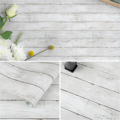 LXCREAT Faux Wood Butcher Block Contact Paper Shiplap Peel and Stick Wallpaper Wooden Planks for Walls 17.5"X393.7" Natural White Self Adhesive Removable Rustic Wallpaper for Shelf Kitchen Decoration