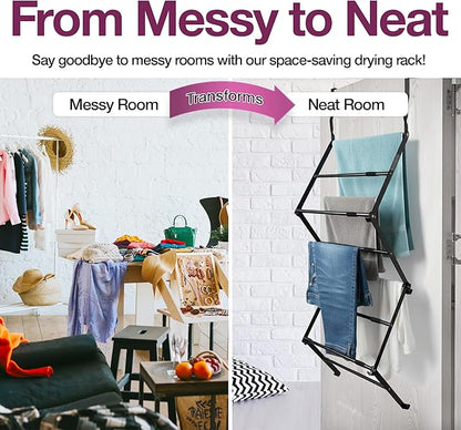 BLACK+DECKER Over The Door Expandable Telescopic Drying Rack, Clothes Organizer, Towel Hanger, Laundry, Collapsible, Black