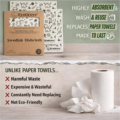 Swedish Dishcloths 2-Pack – Swedish Dish Cloths for Kitchen – Sweedish Dish Towel Alternative – Reusable Paper Towels Washable – Reuseable Cleaning Cloths – Reusable Dish Cloths with Hook