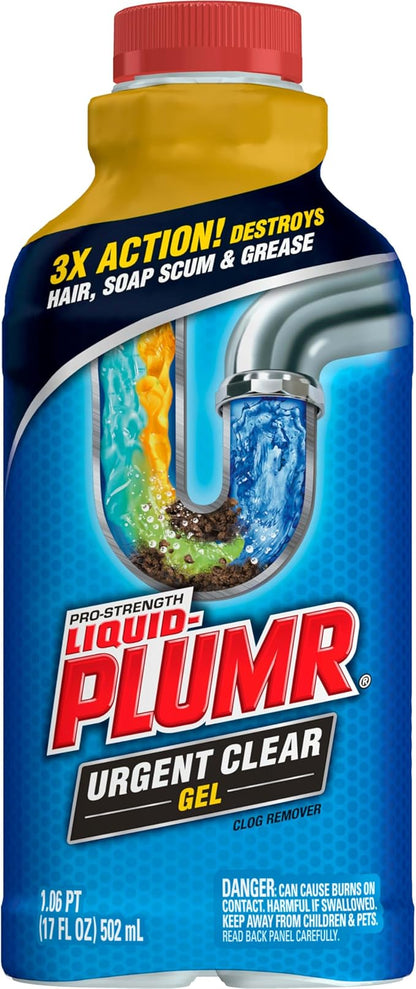 Liquid-Plumr Pro-Strength Urgent Clear, Liquid Drain Cleaner, 17 Ounces