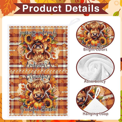 Highland Cow Fall Kitchen Towels, 6PCS Hey Fall Dish Towels Pumpkin Maple Leaf for Cooking Cleaning, Thanksgiving Autumn Decorative Tea Towel for Home Kitchen Bathroom(16 X 24 Inches)