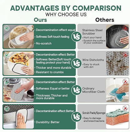 Innovative Dishwashing Cloth 2 Layers(Soft Cotton Layer and Nubbed Wire Scrub Layer)Dish Cloth with Hanging Rope Ideal for Kitchen Cleaning and Housekeeping to Clean Dishes Cookware Sinks Countertops