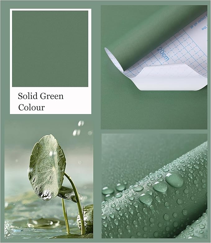 HeloHo Solid Green Wallpaper Matte Textured Peel and Stick Wall Paper Modern Self Adhesive Removable Waterproof Contact Paper for Living Room Bedroom Decor 394"X15.7"