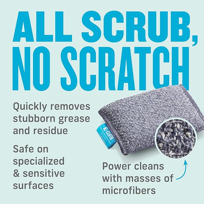 E-Cloth 2-Pack Non-Scratch Scrubbing Pads, Microfiber Scrubber and Dish Sponge, Ideal for a Streak-Free Clean Grill, Cast Iron and Dishes, Washable and Reusable, 100 Wash Promise
