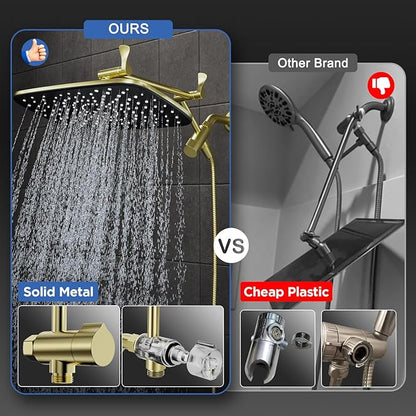 Veken 11.8" Rain Shower Head with Handheld, High Pressure Handheld Shower with Multi Spray Modes, Rainfall Combo with Metal Extension Arm, Detachable Dual Showerhead, Bathroom Decor, Gold