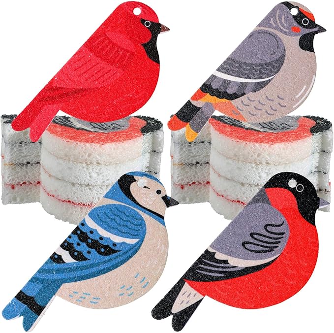 8 Pcs Christmas Sponges Dish Sponges, Cute Kitchen Scrub Sponge, Dual-Sided Dishwashing Sponge Reusable Cleaning for Kitchen Dishes Furniture(Bird)