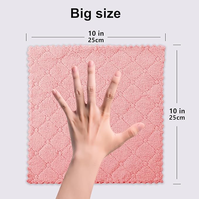 12-Pack Kitchen Cloth, Dish Towels, Microfiber Cleaning Cloths, Premium Coral Fleece Reuseable Fast Drying Cloths for Kitchen, Bathroom, Restroom and Household Cleaning Supplies, 10"×10"