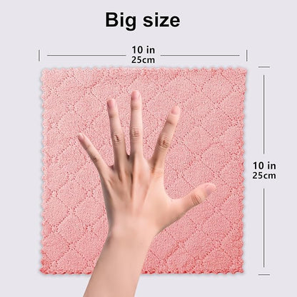 12-Pack Kitchen Cloth, Dish Towels, Microfiber Cleaning Cloths, Premium Coral Fleece Reuseable Fast Drying Cloths for Kitchen, Bathroom, Restroom and Household Cleaning Supplies, 10"×10"