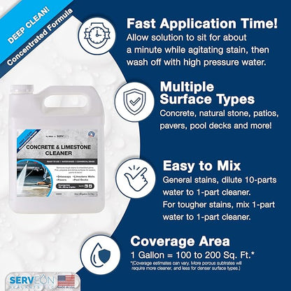 Concrete Cleaner (Concentrated Formula) Grout Stone Cleaner Water-Based Commercial Grade Outdoor Indoor Oil Stain Remover for Driveways Pavers Patios (1 Gallon) H2600