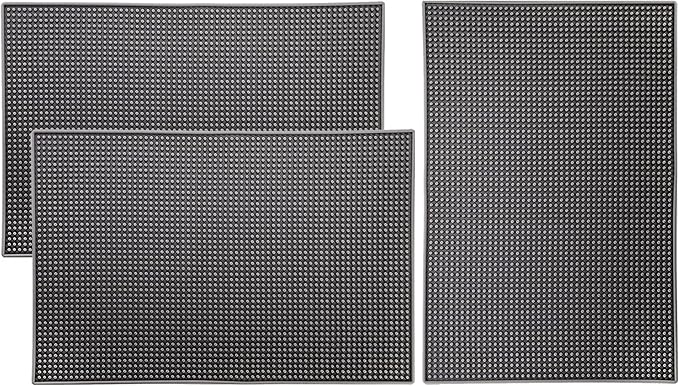 Tebery 3 Pack Rubber Bar Mat 18 x 12, Thick Durable and Stylish Bar Service Spill Mat, Non Slip Non-Toxic Grey Service Mat for Coffee, Bars, Restaurants Counter Top