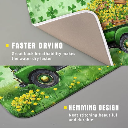 Holiday Truck Drying Dish Mat Green Lovely Clovers Decoration Cloth Dish Drain Mat Small