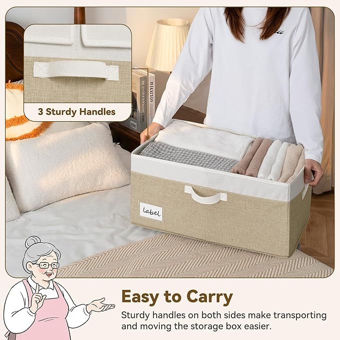 GRANNY SAYS Decorative Storage Boxes with Lid, Large Storage Bins with Double-Open Lid, Storage Basket for Clothes, 63L Closet Linen Storage Bin, White/Khaki, 2-Pack