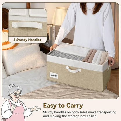 GRANNY SAYS Decorative Storage Boxes with Lid, Large Storage Bins with Double-Open Lid, Storage Basket for Clothes, 63L Closet Linen Storage Bin, White/Khaki, 2-Pack