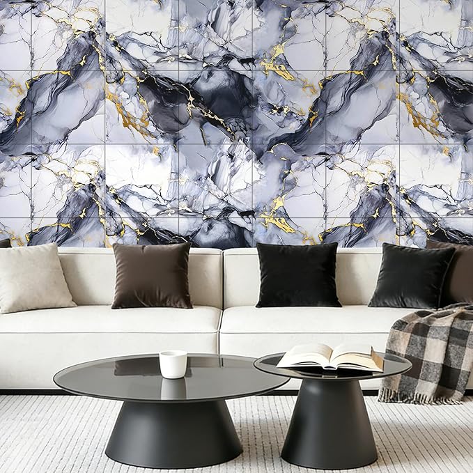 Peel and Stick Wall Panels for Kitchen Backsplash, 11.8" x 11.8" Self-Adhesive Waterproof Marble Wallpaper for Bathroom, Living Room, 30-Pack
