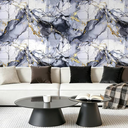 Peel and Stick Wall Panels for Kitchen Backsplash, 11.8" x 11.8" Self-Adhesive Waterproof Marble Wallpaper for Bathroom, Living Room, 30-Pack