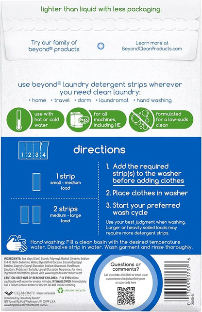 Beyond Laundry Detergent Strips [12 packs of 32 strips] - Fresh Linen - Eco-friendly, Hypoallergenic. Travel friendly. Dissolvable Strips