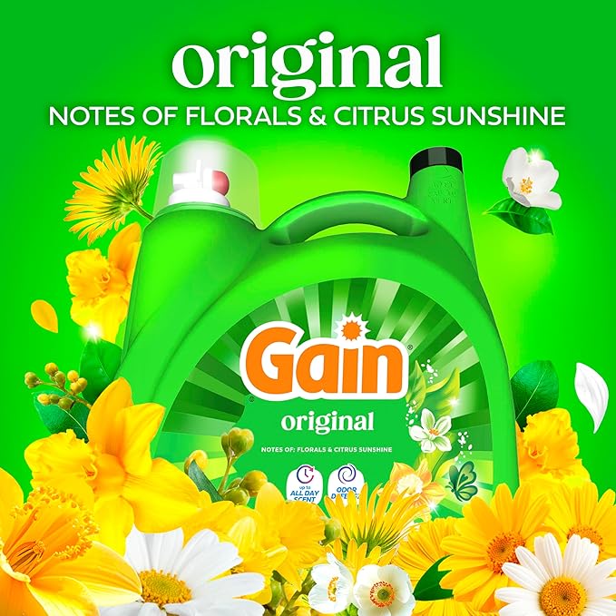 Gain Liquid Laundry Detergent, Original Scent, 177 fl oz, Freshness + Odor Fighting, Laundry Detergent Liquid Soap, HE compatible, 134 loads (Packaging May Vary)
