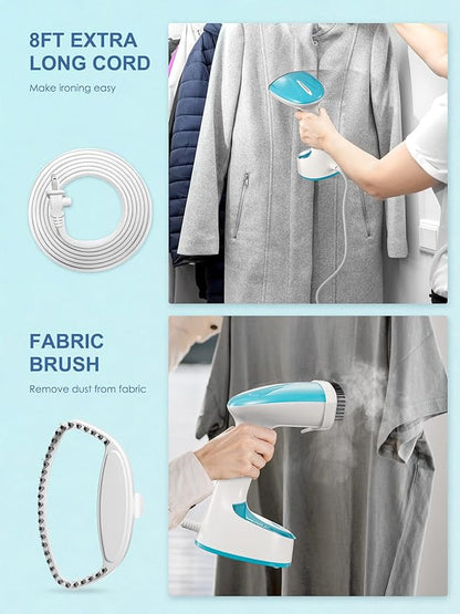 Reemix Steamer for Clothes, Folding Handheld Design Garment Wrinkles Remover, 20g/min Strong Penetrating Steam, 25-Sec Fast Heat-up, for Home, Office and Travel (Aqua)