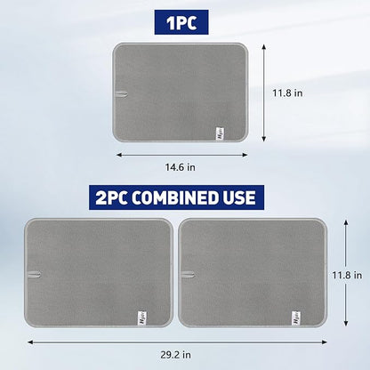 14.6*11.8 inch Microfiber Dish Drying Mat,2 Compact Ultra Absorbent Dish Mat Drying Kitchen Mat,Small Dish Drying Mats for Kitchen Counter,Draining Racks,Sinks (Gray)