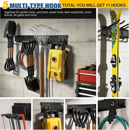 14Pack Garage Tool Organizer Wall Mount, 49.5'' Garage Wall Organizer with 11 Adjustable Hooks, 520lbs Heavy Duty Garage Storage & Organization, Garage Hanging Rack for Garden Yard Tool Shed, Men Gift