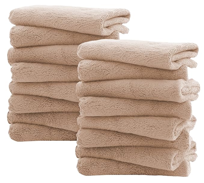 16 Pack Burp Cloths for Baby - 20" x 10" Ultra Absorbent Coral Fleece Burping Cloths, Newborn Towel - Milk Spit Up Rags - Brown