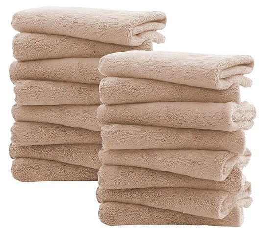 16 Pack Burp Cloths for Baby - 20" x 10" Ultra Absorbent Coral Fleece Burping Cloths, Newborn Towel - Milk Spit Up Rags - Brown
