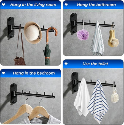 Wall Mounted Clothes Drying Rack, Foldable Drying Rack Clothing, Space Saving Laundry Hanger with 180°Swing Arm, Stainless Steel 304, Clothes Hanger Rack for Bathroom Closet Valet Rod