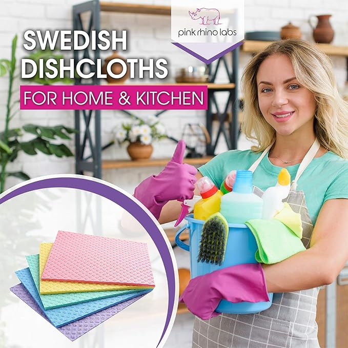 Swedish Dishcloths – Eco-Friendly Reusable Kitchen Towels – 10 Pack Cleaning Cloths for Dishes, Counters & Surfaces – Super Absorbent, Compostable, Zero-Waste Alternative -