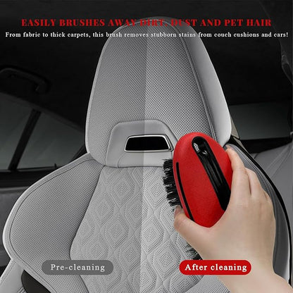 Carpet and Upholstery Cleaning Brush, Stiff Bristle Detailing Scrubber for Car Interior & Home, Portable Ergonomic Scrub Brushes for Floor Mat Carpet Leather Seat Couch (Red)