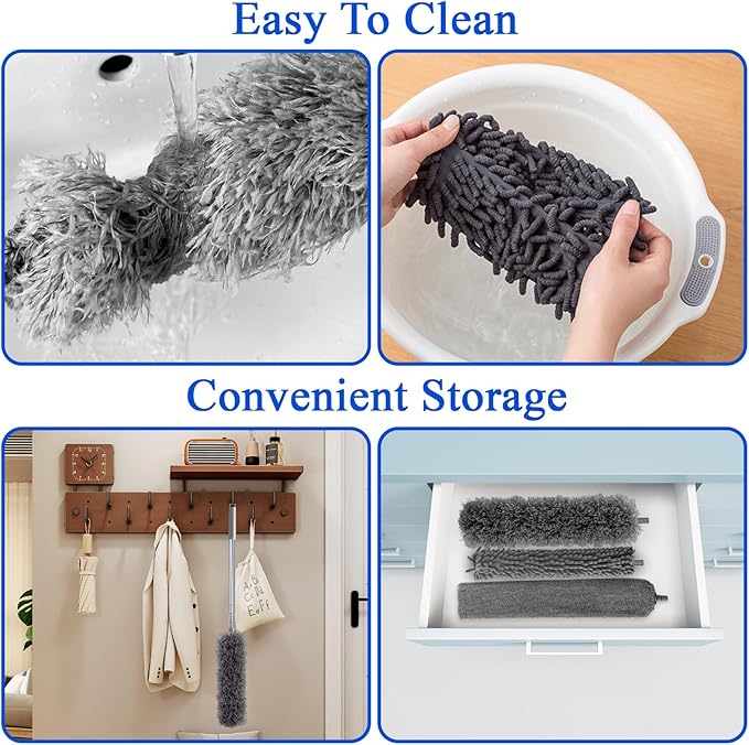 Dusters for Cleaning,9Pcs Feather Duster with Extension Pole Up to 100'',Bendable Extendable Long Feather Duster for Cleaning Fan,High Ceiling,Blinds,Furniture,Cars