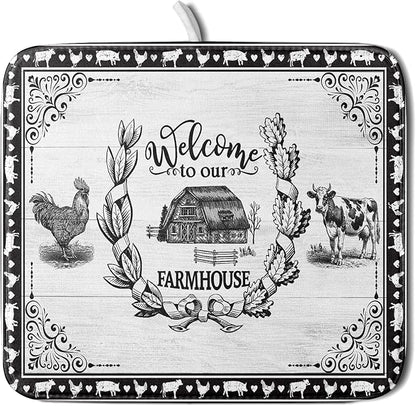 Farm Animal Dish Drying Mat 16x18 Inch Welcome to Our Farmhouse Microfiber Dish Drainer Pads Absorbent Fast Dry Kitchen Accessories