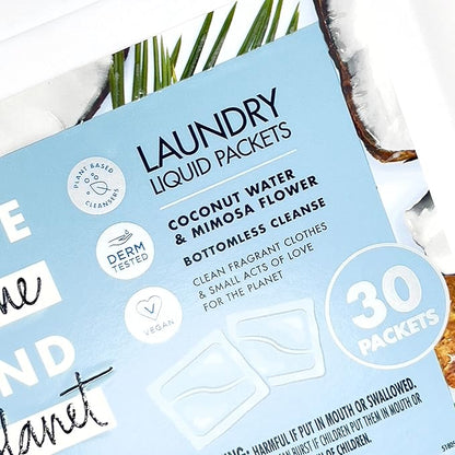 Love Home and Planet Coconut Water & Mimosa Flower Laundry Detergent Packets Similar to Laundry Powder Detergent and Detergent Pods Made with Plant Based Cleanser Comes with Clothespins (2 Pack 30 Count Each)