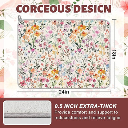 AnyDesign Flower Dish Drying Mat Watercolor Wildflower Floral Absorbent Dish Drainer Protector Pad for Spring Kitchen Countertop Tableware Decor, 18 x 24 Inch