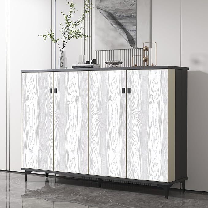 Yun-aeon White and Silver Wood Contact Paper 17.3"x120" Rustic Wooden Peel and Stick Wallpaper Removable Self-Adhesive Wallpaper Wood Grain Contact Paper for Countertops Cabinets