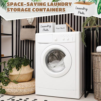 Dandat 2 Pcs Wood Rustic Laundry Dryer Sheet Holder Pod Container with Lid 8.7 x 6.3 x 6.4 Inch Laundry Pod Holder 7.3 x 3.7 x 5 Inch Dryer Sheet Dispenser Wooden Box Container(White)