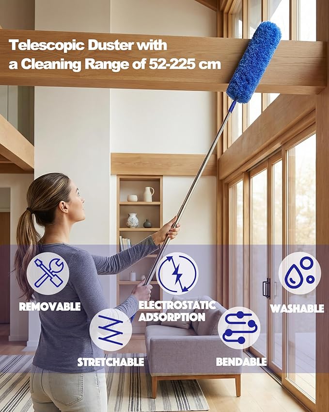 Dusters for Cleaning, 5-in-1 Dusters, Ceiling Fan Cleaner Duster with Extension Pole, Microfibe, Cobweb and Chenille Duster for Fans, Blubs, Cars, Blinds and Furniture